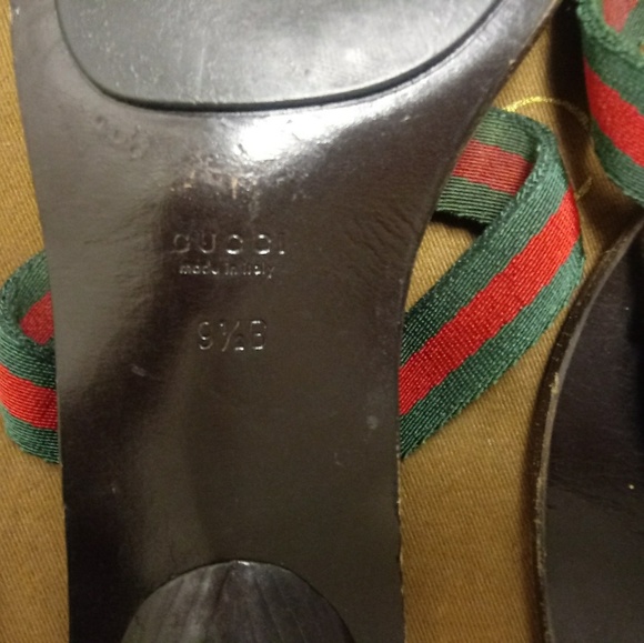 GUCCI BROWN Red/ Green Logo Sandals US 9.5 - Picture 5 of 7